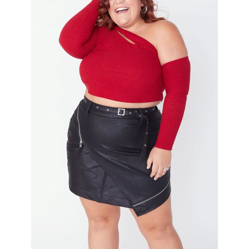 SONCY Moto Faux Leather Skirt With Slider Belt and Zipper Accents, NEW! Size 3X
